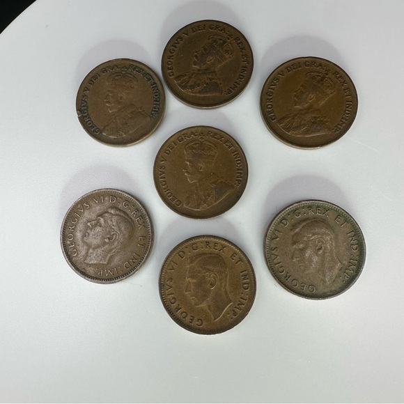 Lot of 7 Vintage Canadian Pennies – 1928 to 1947 – George V & VI – Historic Copp - Picture 5 of 12